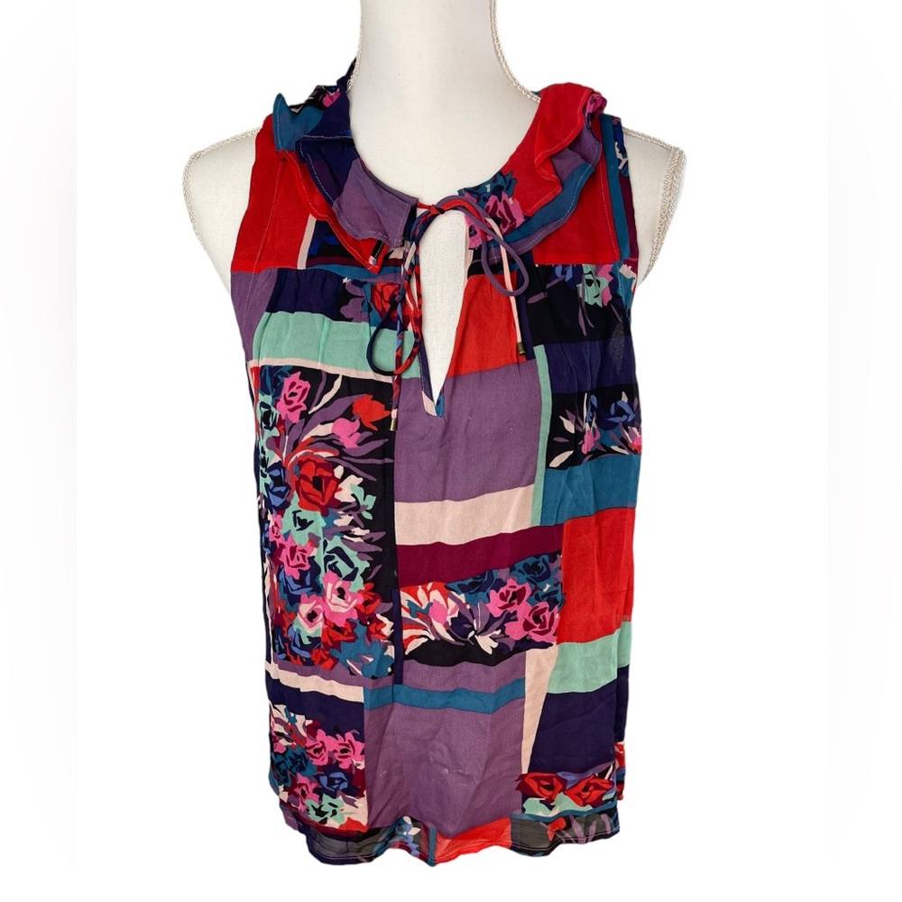 Maeve by Anthropologie sleeveless multicolor floral ruffle collar top - Picture 5 of 12